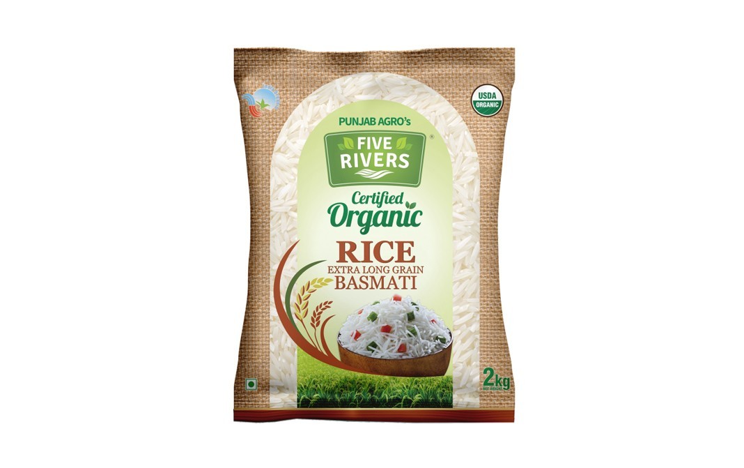 Five Rivers Certified Organic Rice Extra Long Grain Basmati   Pack  2 kilogram